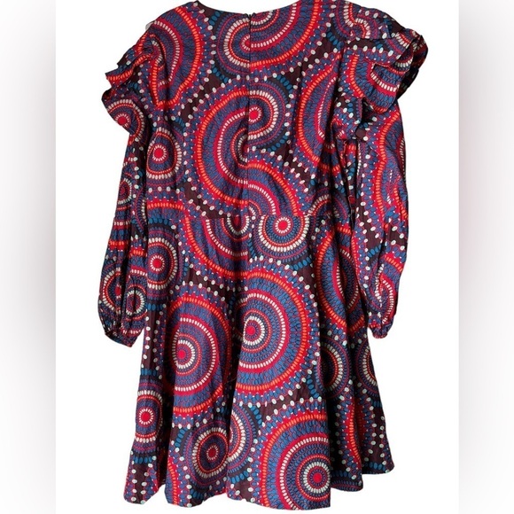 D'IYANU Anola Women's African Print Dress (Red Indigo Circles) NWT 1X - Picture 9 of 14